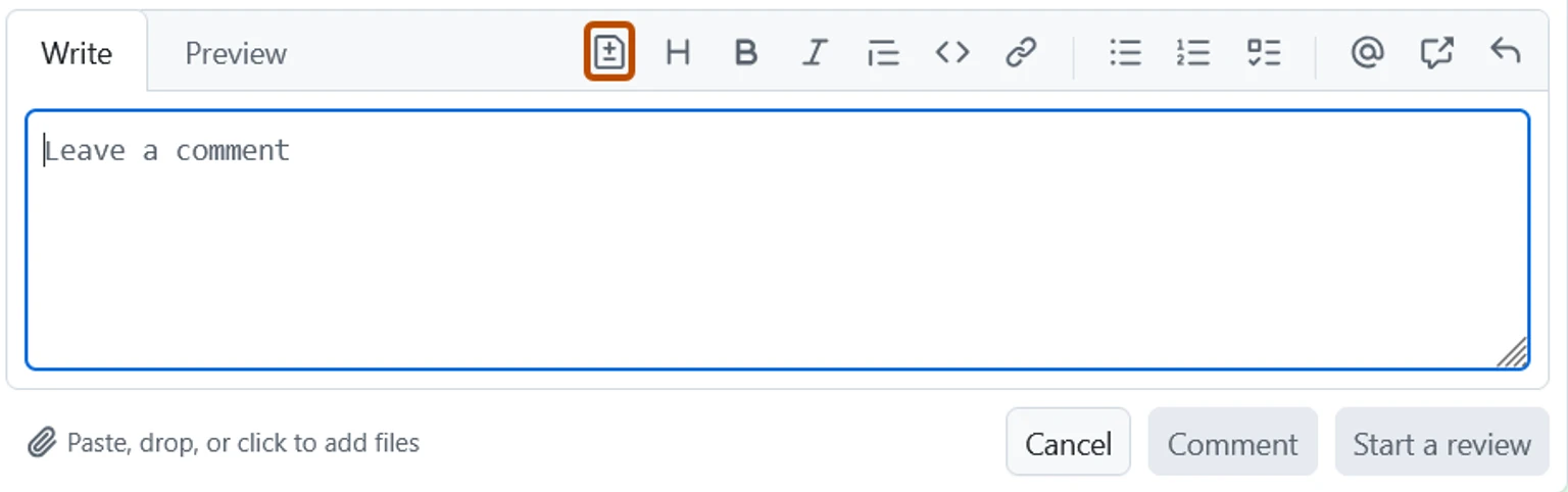 具体的な変更を提案するボタンを示したGitHub公式ドキュメントのコメント欄