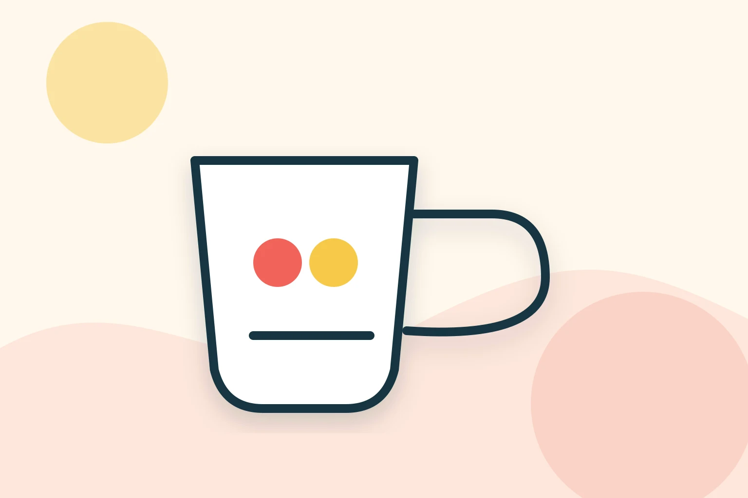 コーヒーカップの横に複数のトッピング容器が並ぶセルフカスタマイズのイラスト